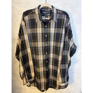 Ralph Lauren men’s plaid button-down shirt blue green tan cotton big shirt￼￼
